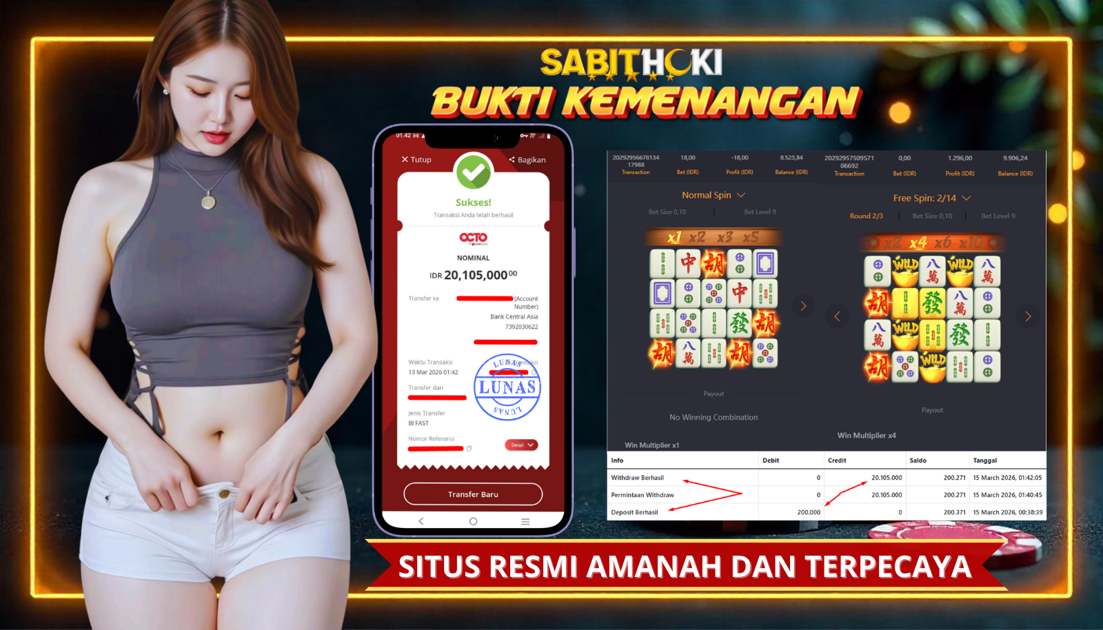 SELAMAT KEPADA MEMBER SETIA SABITHOKI BERHASIL JACKPOT DI PERMAINAN SLOT MAHJONG WAYS 2